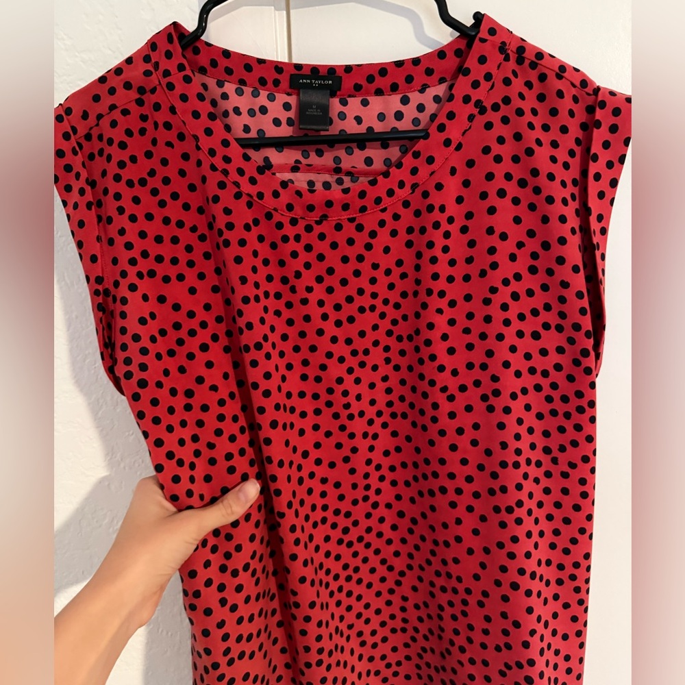 Ann Taylor Black Polka Dot Red Blouse